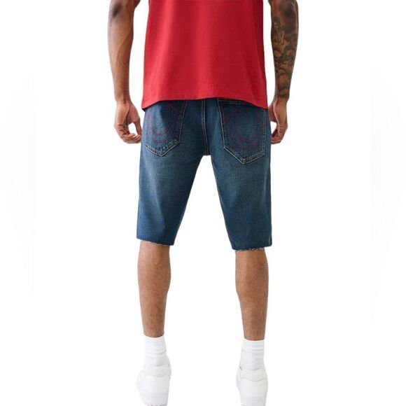 True Religion Men's Ricky Big T Straght Cut Off Stretch Denim Jean Shorts - Picture 12 of 12
